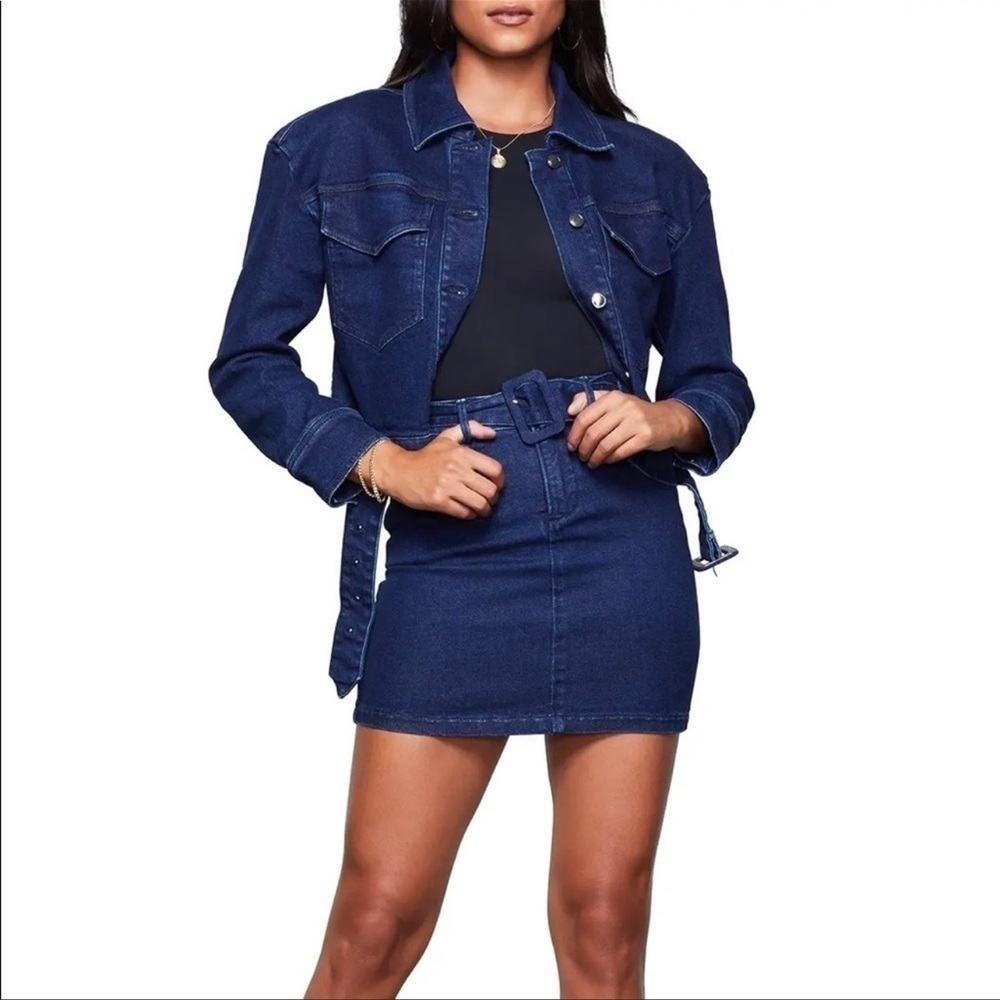 Good American Denim Belted Mini Skirt High Waist 70s Icon Size 4 NWT - Picture 5 of 16